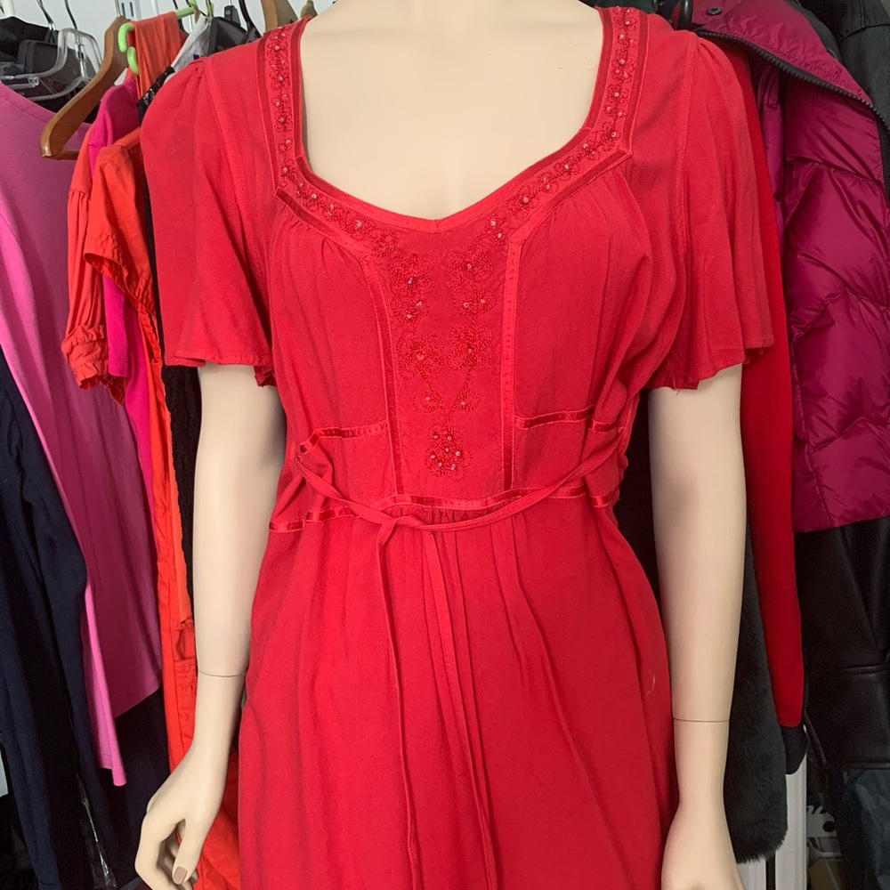 Vintage red blouse with handmade design